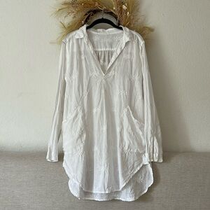 CP Shades Cecelia Floral Embroidered White Linen Tunic Top